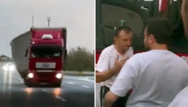 Otoyolda zikzak çizen tır, yüklerini yola savurdu