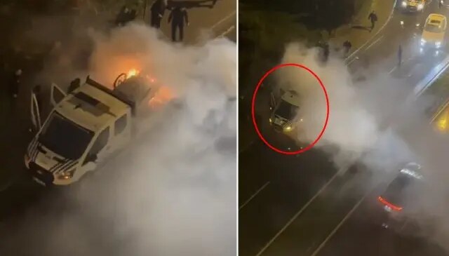 Kartal’da seyyar satıcı zabıta aracını ateşe verdi