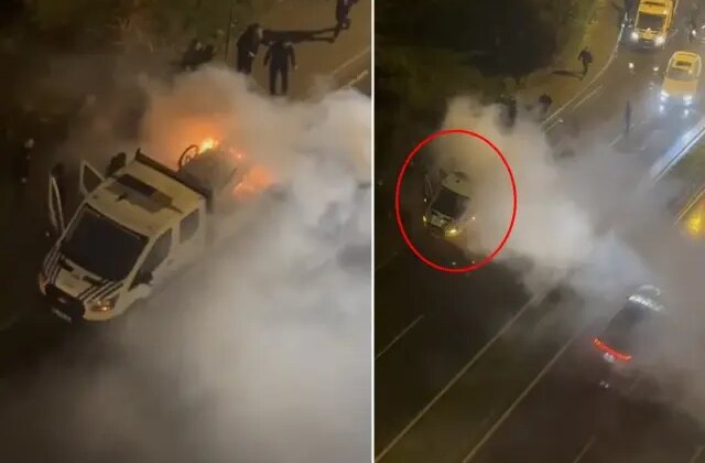 Kartal’da seyyar satıcı zabıta aracını ateşe verdi