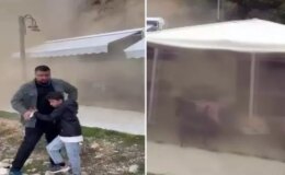 Silivri’de çay bahçesine kaya parçaları düştü