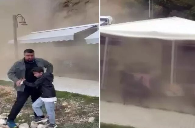 Silivri’de çay bahçesine kaya parçaları düştü