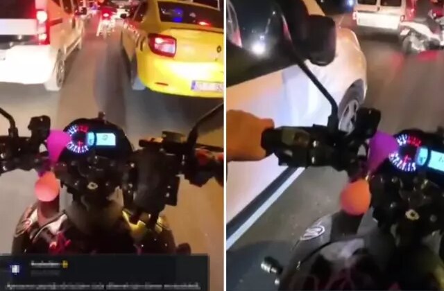 Sürücüden özür dilemek için geri dönen motosikletli, daha beterini yaptı