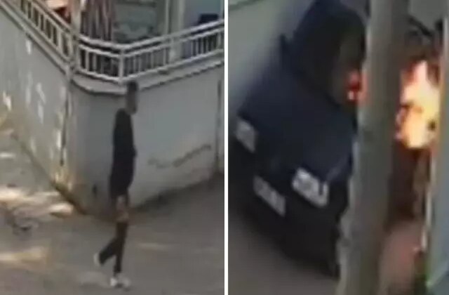 Husumetlisinin aracını kundakladı! O anlar kameralarda