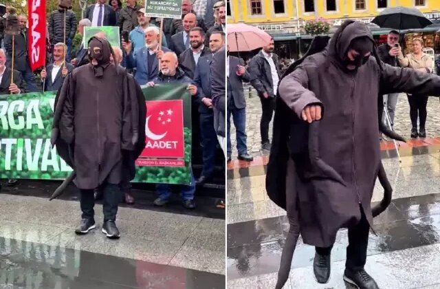 Trabzon’da dikkat çeken eylem! Kokarca kıyafeti giyip horon tepti