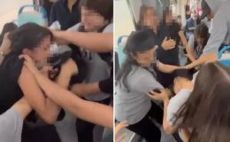 Tramvayda kız öğrenciler birbirine girdi