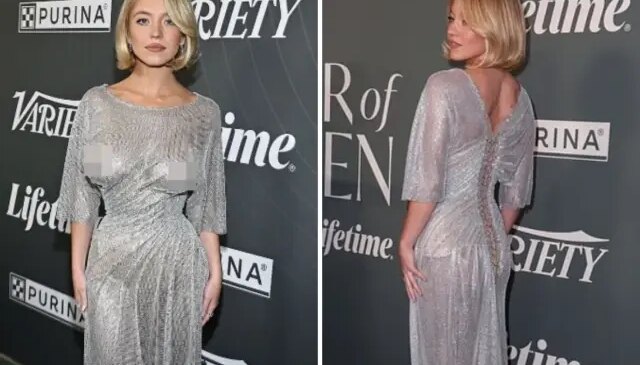 Ünlü oyuncu, altına sutyen giymediği elbisesi ile büyüledi