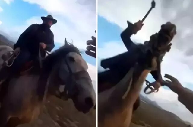 Yılkı atlarını fotoğrafını çekmek isterken kırbaçlı saldırıya uğradılar