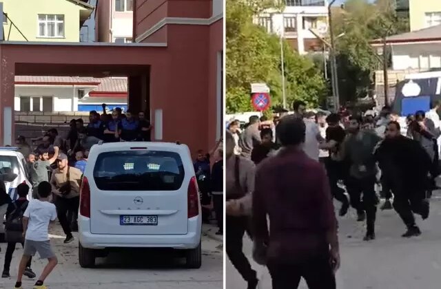 Zabıta amirliği önünde tekmeli yumruklu kavga