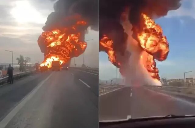 26 bin litre yakıt taşıyan tanker alev alev yandı! Peş peşe patlamalar yaşandı