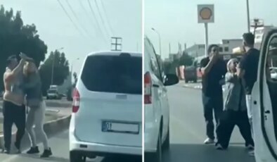Sürücülerin trafikteki kavgası kamerada