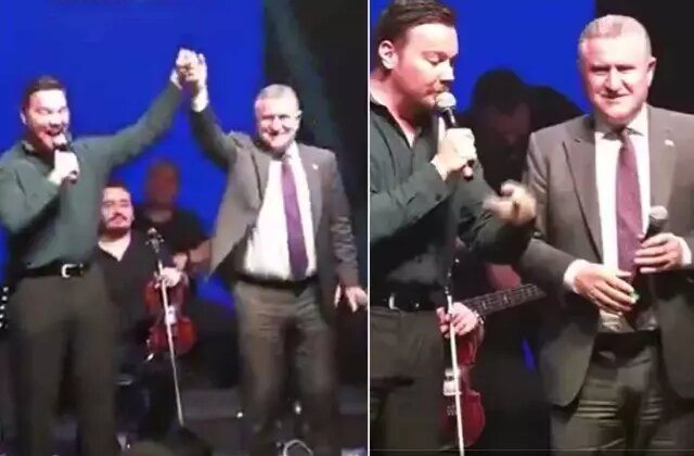 Bakan Osman Aşkın Bak, Sinan Akçıl ile sahnede şarkı söyledi