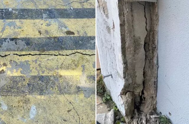 Binanın kolonları patladı, zeminde ise kayma ve çatlak var