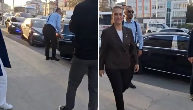 Çakarlı konvoyuyla geldi, araçtan ineni herkes merak ediyor