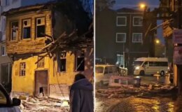 Çanakkale’de boş bina yağış nedeniyle kısmen çöktü