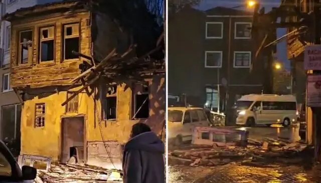 Çanakkale’de boş bina yağış nedeniyle kısmen çöktü