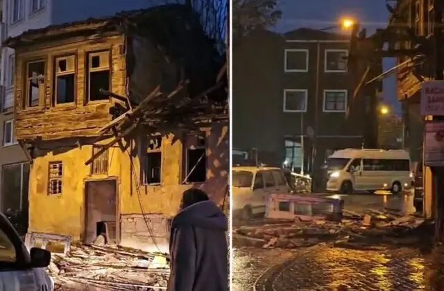 Çanakkale’de boş bina yağış nedeniyle kısmen çöktü