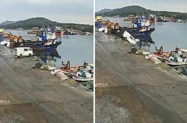 Kamyonet denize böyle uçtu! İşte o anlar