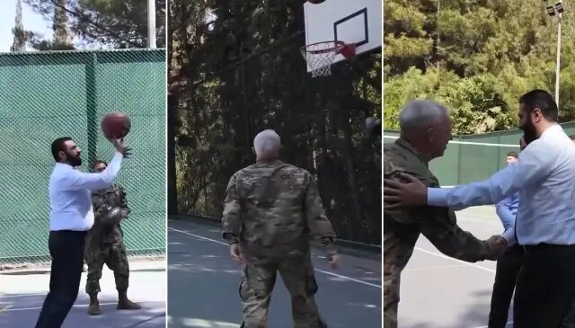 Dünya bu görüntüleri konuşuyor! Şara, ABD’li subaylarla basketbol oynadı
