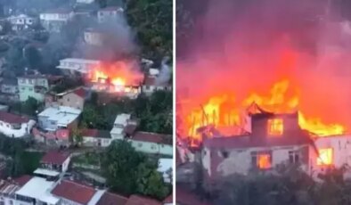Evler alev topuna döndü! Korkutan yangın dronla böyle görüntülendi
