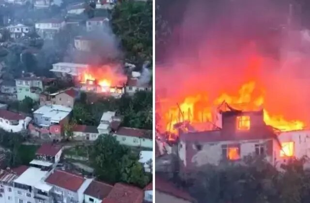 Evler alev topuna döndü! Korkutan yangın dronla böyle görüntülendi