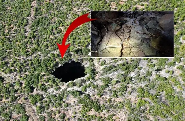 Fenomen “İnersen çıkamazsın” denilen 90 metrelik çukura girdi! Aşağı gördükleri korkunç
