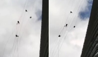 Yürekleri ağız getiren görüntü! Ekmek parası için çıktıkları metrelerce yüksekte böyle savruldular