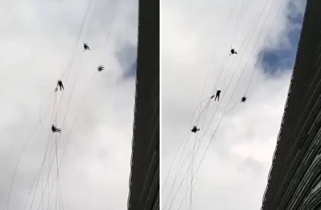 Yürekleri ağız getiren görüntü! Ekmek parası için çıktıkları metrelerce yüksekte böyle savruldular