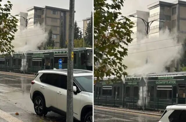 Gaziantep’te tramvaya yıldırım düştü