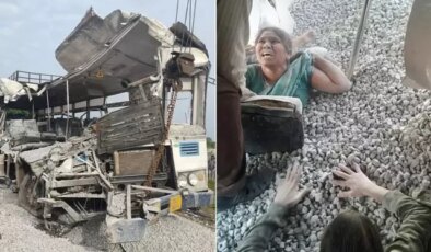 Otobüs ve çakıl yüklü kamyon çarpıştı: 20 ölü! Bazı yolcular çakıla gömüldü