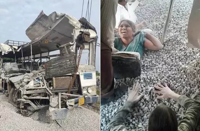 Otobüs ve çakıl yüklü kamyon çarpıştı: 20 ölü! Bazı yolcular çakıla gömüldü