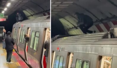 Durakta metronun üstüne çıktı, ortalığı birbirine kattı