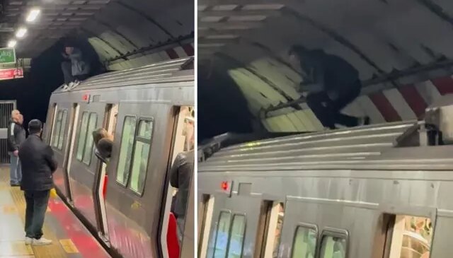 Durakta metronun üstüne çıktı, ortalığı birbirine kattı