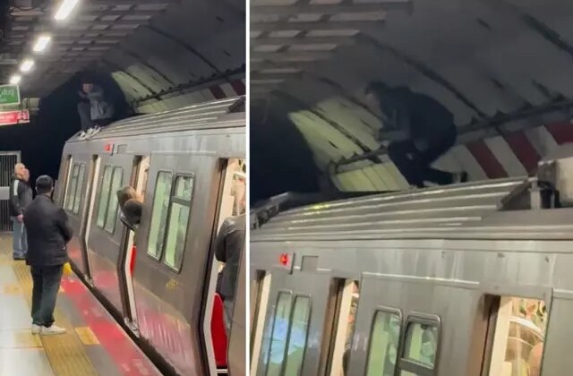Durakta metronun üstüne çıktı, ortalığı birbirine kattı