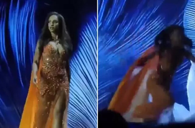 Kainat Güzeli Yarışması’nda Jamaikalı güzel sahneden düştü