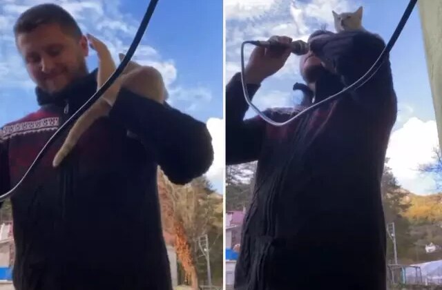 Ezan okuyan imamın davetsiz misafiri kamerada