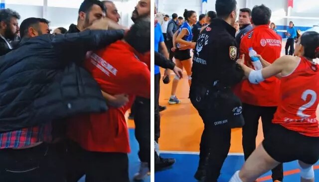 Kimseye aldırış etmedi! Kadın voleybol maçında yumruklu saldırı