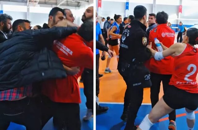 Kimseye aldırış etmedi! Kadın voleybol maçında yumruklu saldırı