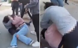 Kız öğrenciler, okul bahçesinde saç saça kavga etti