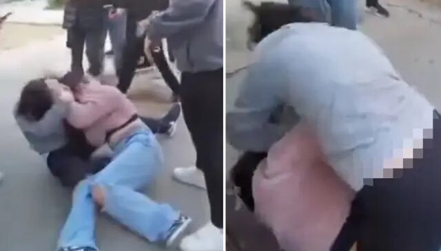 Kız öğrenciler, okul bahçesinde saç saça kavga etti