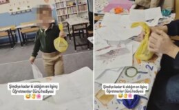 Maddi durumu olmayan öğrencisini ve hediyesini paylaşan öğretmene büyük tepki var