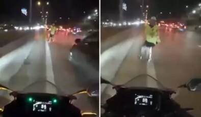 Maltepe’de motosikletin çarptığı trafik polisi yaralandı: Kaza anı kamerada