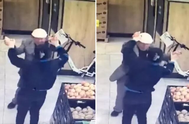 Market çalışanı, yaşlı amcayla böyle dans etti