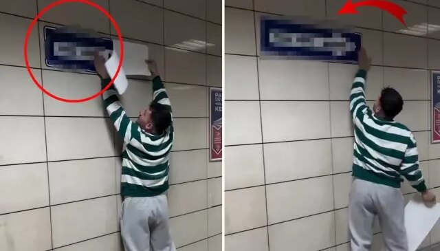 Metroya astığı tabela akılalmaz! Eşi görmese daha iyi