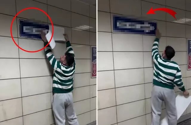 Metroya astığı tabela akılalmaz! Eşi görmese daha iyi