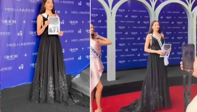 Miss Universe Türkiye Ceren Arslan siyahlara büründü, Atatürk’ün portresiyle yürüdü