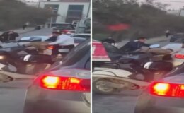 Trafik boks ringine döndü! Tekmeler, yumruklar havada uçuştu