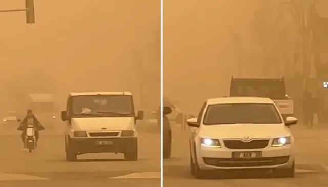 Şanlıurfa’da toz taşınımı! Şehir resmen kızıla boyandı