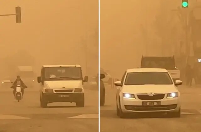 Şanlıurfa’da toz taşınımı! Şehir resmen kızıla boyandı