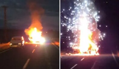 Kazadan sonra alev aldı, bomba gibi patladı! İşte dehşet anları