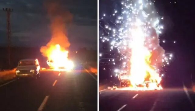 Kazadan sonra alev aldı, bomba gibi patladı! İşte dehşet anları